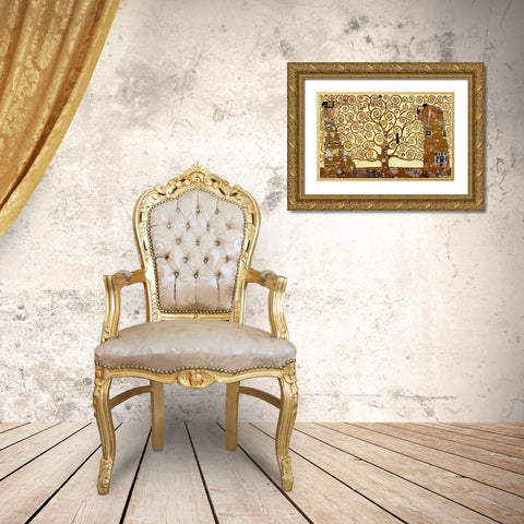 The Stoclet Frieze Gold Ornate Wood Framed Art Print with Double Matting by Klimt, Gustav