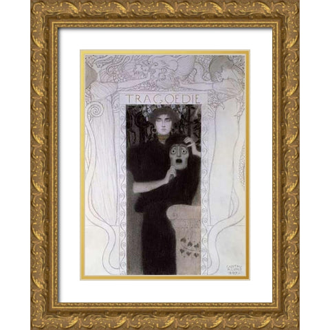 Tragedy 1897 Gold Ornate Wood Framed Art Print with Double Matting by Klimt, Gustav