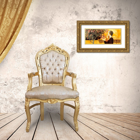 Two Girls With Oleander c. 1892 Gold Ornate Wood Framed Art Print with Double Matting by Klimt, Gustav