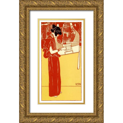 Vignette Of Music 1901 Gold Ornate Wood Framed Art Print with Double Matting by Klimt, Gustav