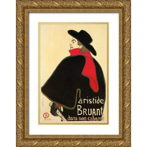 Aristide Bruant In His Cabaret Gold Ornate Wood Framed Art Print with Double Matting by Toulouse-Lautrec, Henri