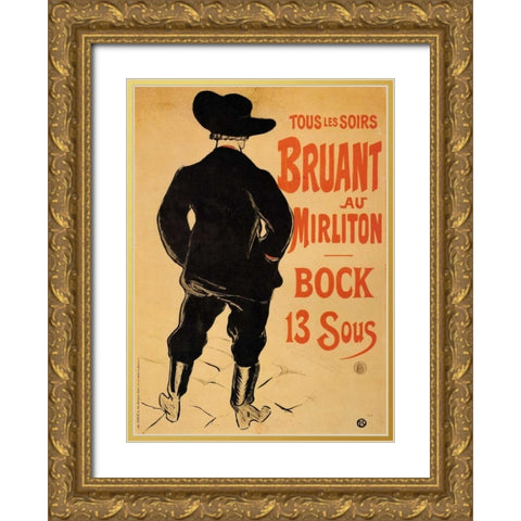Bruant At The Mirliton Gold Ornate Wood Framed Art Print with Double Matting by Toulouse-Lautrec, Henri