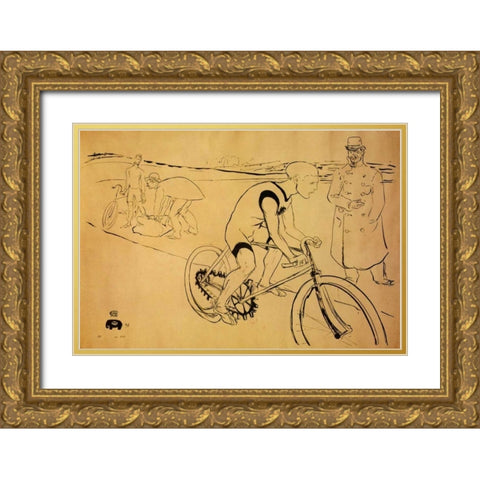 Cycle Michael Gold Ornate Wood Framed Art Print with Double Matting by Toulouse-Lautrec, Henri