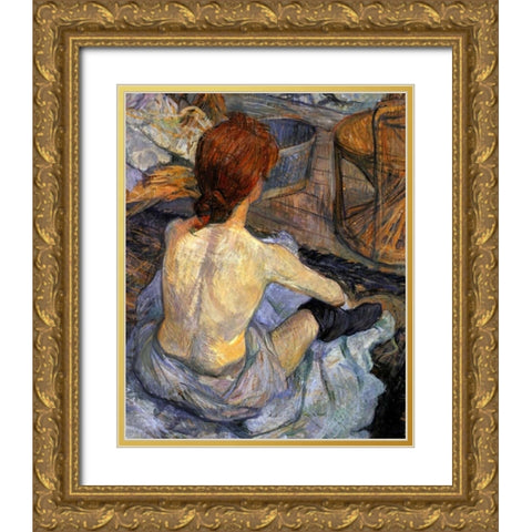 Detail La Toilette Gold Ornate Wood Framed Art Print with Double Matting by Toulouse-Lautrec, Henri