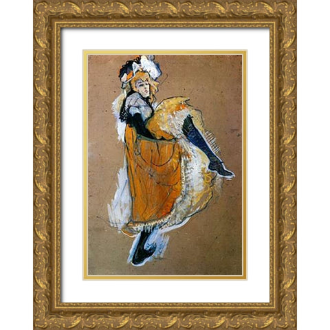 Jane Avril Dancing Gold Ornate Wood Framed Art Print with Double Matting by Toulouse-Lautrec, Henri