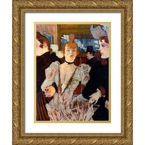 La Goulue Entering The Moulin Rouge Gold Ornate Wood Framed Art Print with Double Matting by Toulouse-Lautrec, Henri