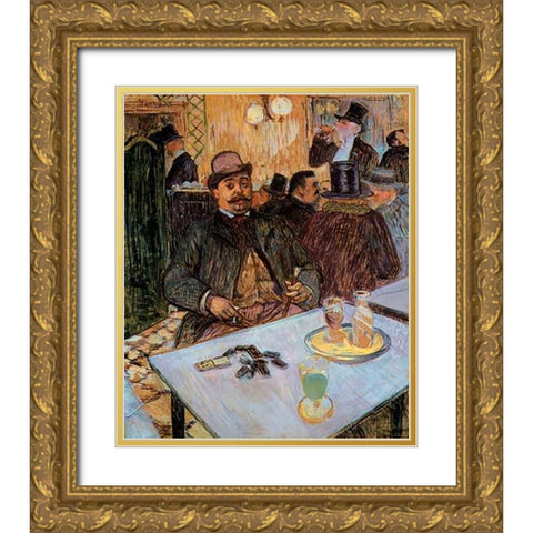 M Boileau In A Cafe Gold Ornate Wood Framed Art Print with Double Matting by Toulouse-Lautrec, Henri