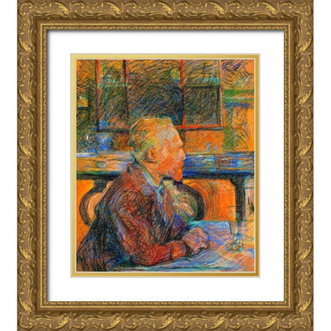 Portrait Of Vincent Van Gogh Gold Ornate Wood Framed Art Print with Double Matting by Toulouse-Lautrec, Henri