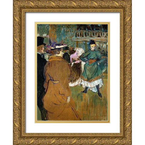 Quadrille At The Moulin Rouge Gold Ornate Wood Framed Art Print with Double Matting by Toulouse-Lautrec, Henri
