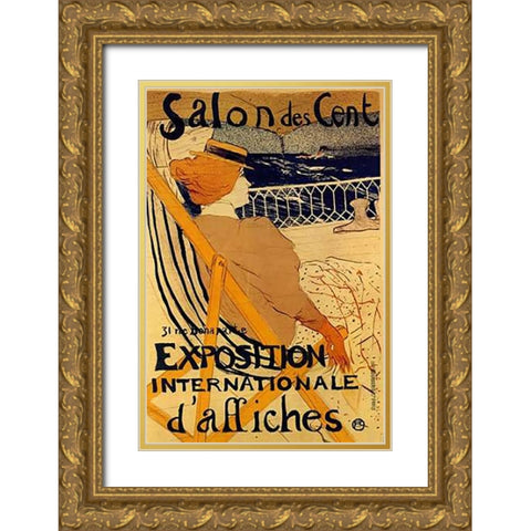 Salon Des Cent Gold Ornate Wood Framed Art Print with Double Matting by Toulouse-Lautrec, Henri