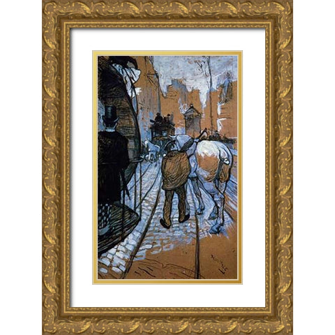 The Trace Horse Of The Omnibus Company Gold Ornate Wood Framed Art Print with Double Matting by Toulouse-Lautrec, Henri