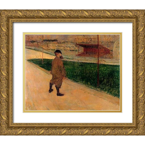 Tristan Bernard At The Buffalo Stadium Gold Ornate Wood Framed Art Print with Double Matting by Toulouse-Lautrec, Henri