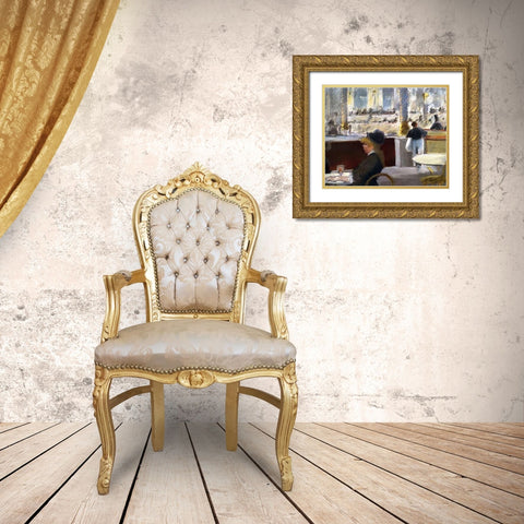 Cafe Place du Theatre Francais Gold Ornate Wood Framed Art Print with Double Matting by Manet, Edouard