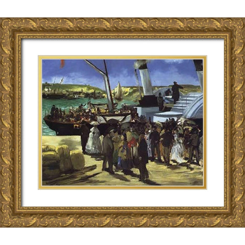 Folkstone Boat Boulogne Gold Ornate Wood Framed Art Print with Double Matting by Manet, Edouard