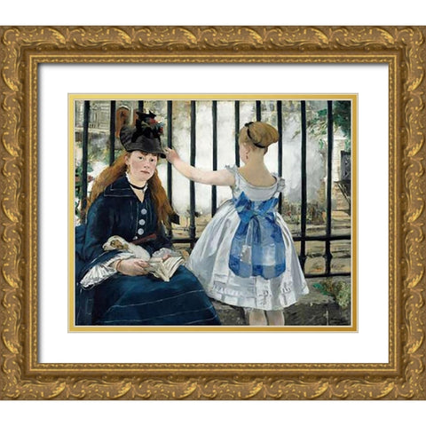 The Railway, 1873 Gold Ornate Wood Framed Art Print with Double Matting by Manet, Edouard