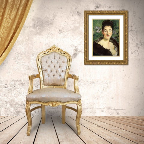 Mme Jules Guillemet in Furs Gold Ornate Wood Framed Art Print with Double Matting by Manet, Edouard
