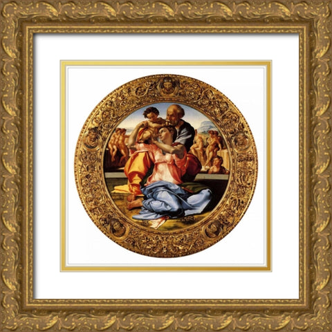 Michelangela The Doni Tondo-3 Gold Ornate Wood Framed Art Print with Double Matting by Michelangelo