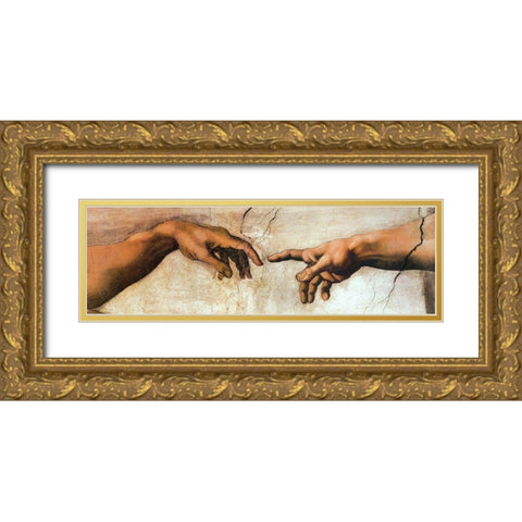 Creation Of Adam Gold Ornate Wood Framed Art Print with Double Matting by Michelangelo