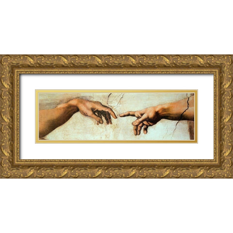 Creation Of Adam (Detail 2) Gold Ornate Wood Framed Art Print with Double Matting by Michelangelo