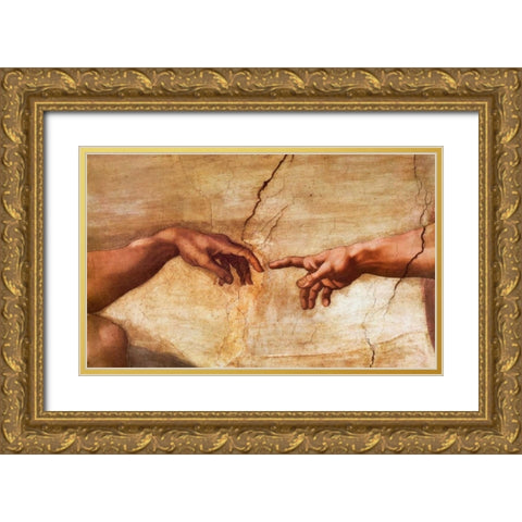 Creation Of Adam - detail Gold Ornate Wood Framed Art Print with Double Matting by Michelangelo