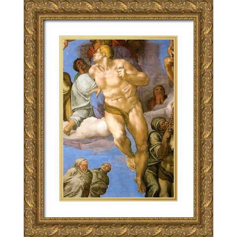 Detail From The Last Judgement 14 Gold Ornate Wood Framed Art Print with Double Matting by Michelangelo