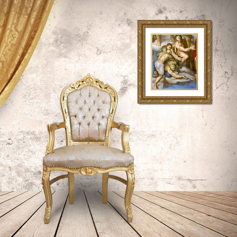 Detail From The Last Judgement 16 Gold Ornate Wood Framed Art Print with Double Matting by Michelangelo