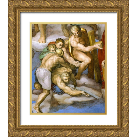 Detail From The Last Judgement 16 Gold Ornate Wood Framed Art Print with Double Matting by Michelangelo