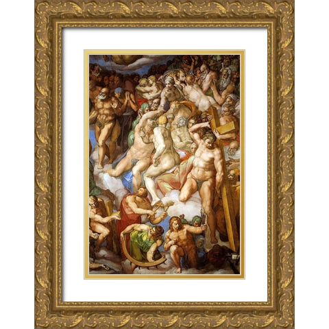 Detail From The Last Judgement 22 Gold Ornate Wood Framed Art Print with Double Matting by Michelangelo