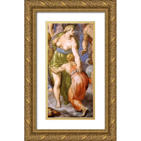 Detail From The Last Judgement 31 Gold Ornate Wood Framed Art Print with Double Matting by Michelangelo