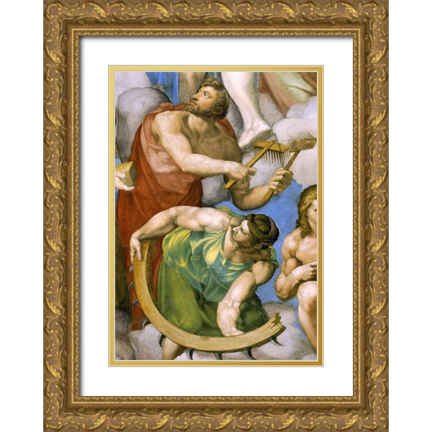 Detail From The Last Judgement 32 Gold Ornate Wood Framed Art Print with Double Matting by Michelangelo