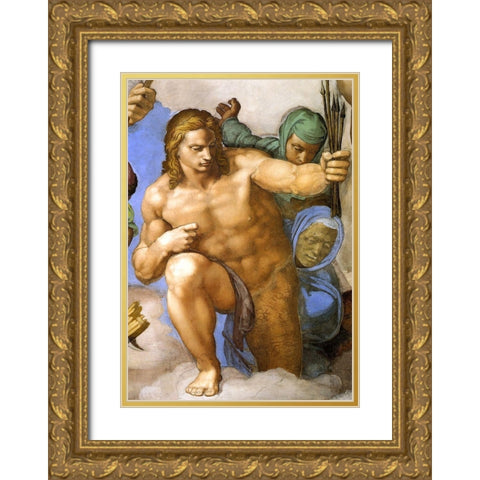 Detail From The Last Judgement 33 Gold Ornate Wood Framed Art Print with Double Matting by Michelangelo