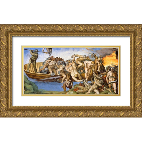 Detail From The Last Judgement 34 Gold Ornate Wood Framed Art Print with Double Matting by Michelangelo