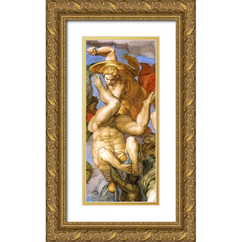 Detail From The Last Judgement 35 Gold Ornate Wood Framed Art Print with Double Matting by Michelangelo