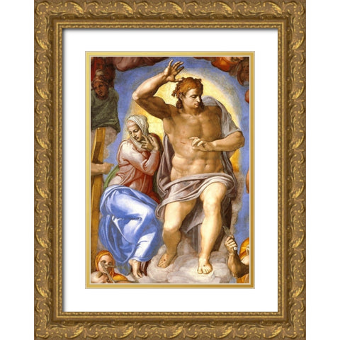 Detail From The Last Judgement 4 Gold Ornate Wood Framed Art Print with Double Matting by Michelangelo