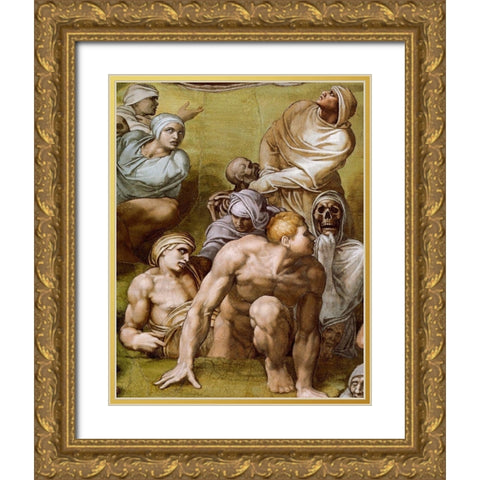 Detail From The Last Judgement 8 Gold Ornate Wood Framed Art Print with Double Matting by Michelangelo