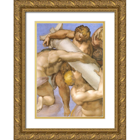 Detail From The Last Judgement (1) Gold Ornate Wood Framed Art Print with Double Matting by Michelangelo