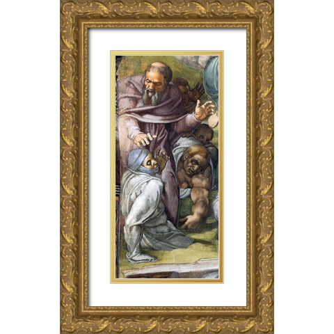 Detail From The Last Judgement (A Tonsured Priest) Gold Ornate Wood Framed Art Print with Double Matting by Michelangelo