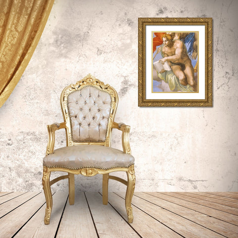 Detail From The Last Judgement (Angel) Gold Ornate Wood Framed Art Print with Double Matting by Michelangelo