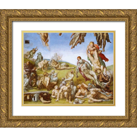 Detail From The Last Judgement - Resurrection Of The Dead Gold Ornate Wood Framed Art Print with Double Matting by Michelangelo