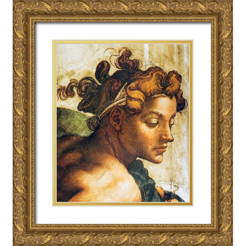Head Of A Nude Gold Ornate Wood Framed Art Print with Double Matting by Michelangelo