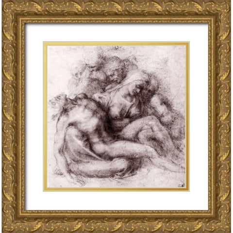 Lamentation Over The Dead Christ Gold Ornate Wood Framed Art Print with Double Matting by Michelangelo