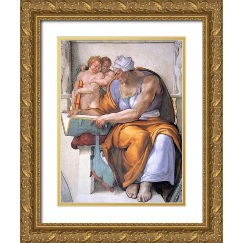 The Cumean Sibyl Gold Ornate Wood Framed Art Print with Double Matting by Michelangelo