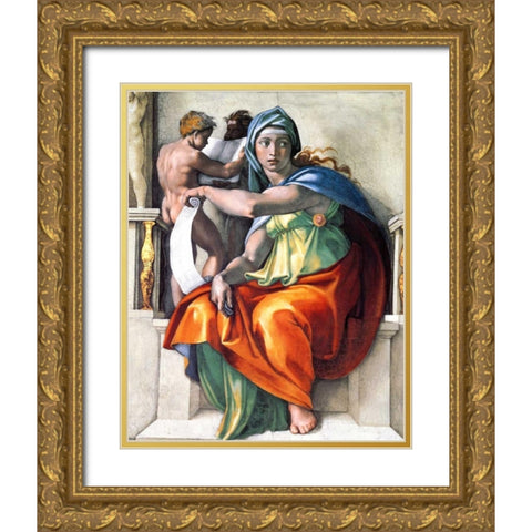 The Delphic Sibyl Gold Ornate Wood Framed Art Print with Double Matting by Michelangelo