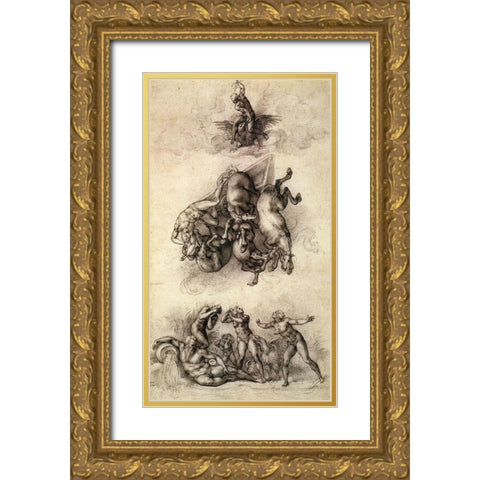 The Fall Of Phaeton-4 Gold Ornate Wood Framed Art Print with Double Matting by Michelangelo