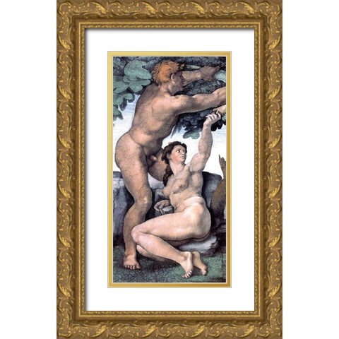 The Last Judgement (detail 36)-4 Gold Ornate Wood Framed Art Print with Double Matting by Michelangelo