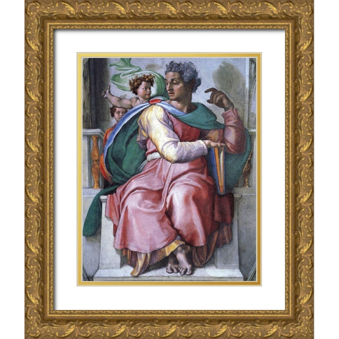 The Prophet Isaiah Gold Ornate Wood Framed Art Print with Double Matting by Michelangelo