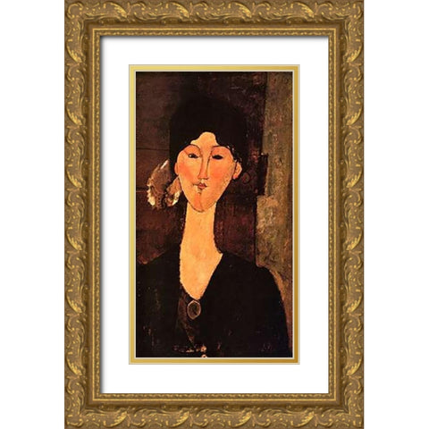 Beatrice Hastings 0 Gold Ornate Wood Framed Art Print with Double Matting by Modigliani, Amedeo