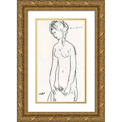 Beatrice Hastings Nude Gold Ornate Wood Framed Art Print with Double Matting by Modigliani, Amedeo