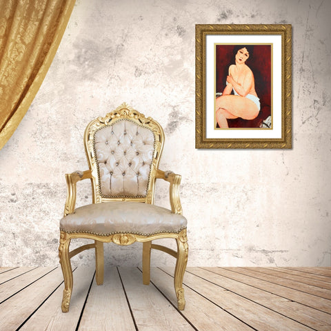 Beautiful Woman Gold Ornate Wood Framed Art Print with Double Matting by Modigliani, Amedeo
