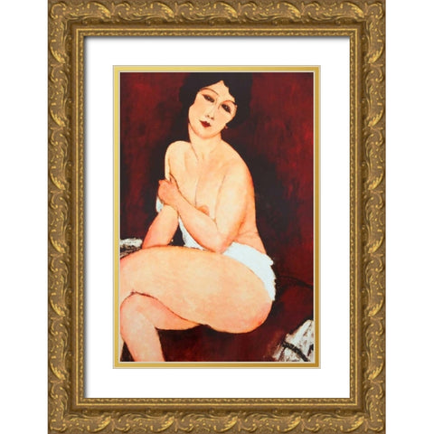Beautiful Woman Gold Ornate Wood Framed Art Print with Double Matting by Modigliani, Amedeo